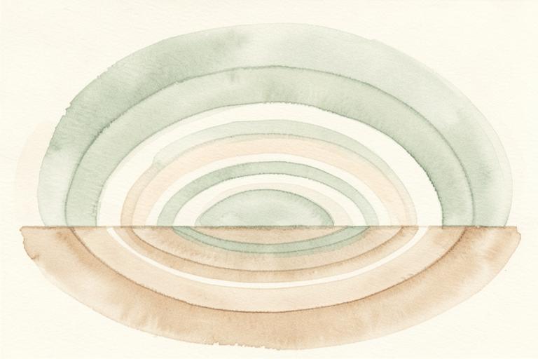 Watercolour illustration of concentric washes radiating from a low horizon