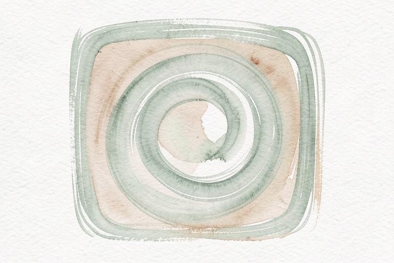 Watercolour illustration of concentric square brushstrokes