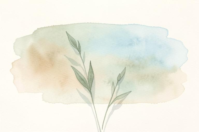 Watercolour illustration of a soft horizontal wash with two leaf stems resting upward