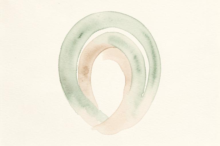 Watercolour illustration of two nested arcs rising and one long descending wash